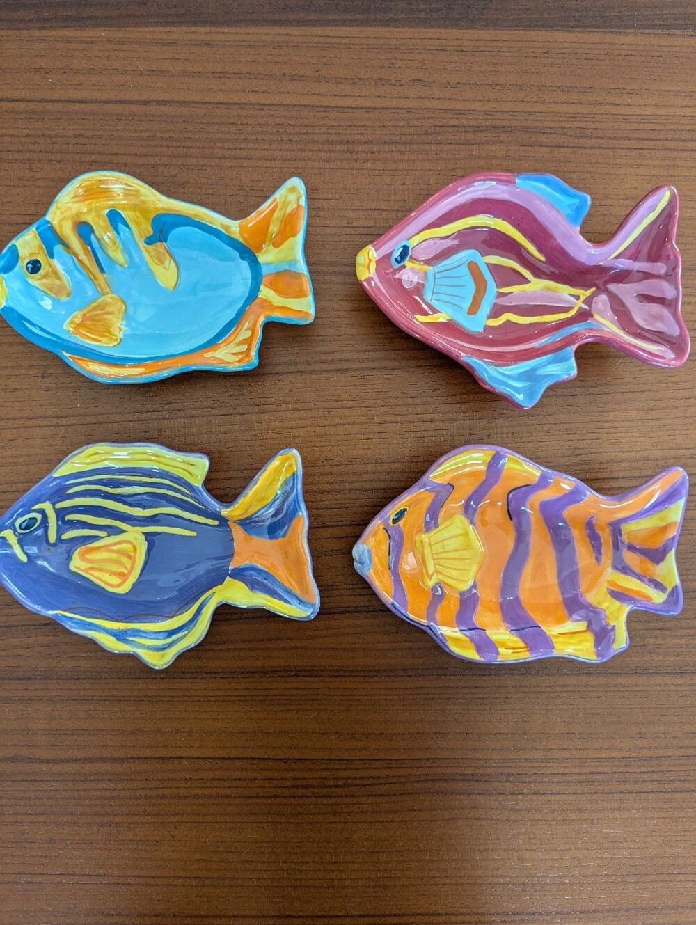 Hand-Painted Ceramic Fish Dish Set - Colorful Blue, Pink, Purple, Orange